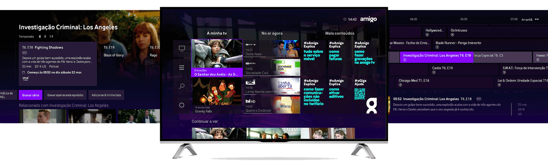3 televisoes sobrepostas com serviço amigo tv